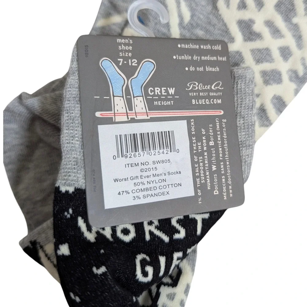 Blue Q Worst Gift Ever Mens Crew‎ Socks Grey Novelty Funny SW805 Size 7-12